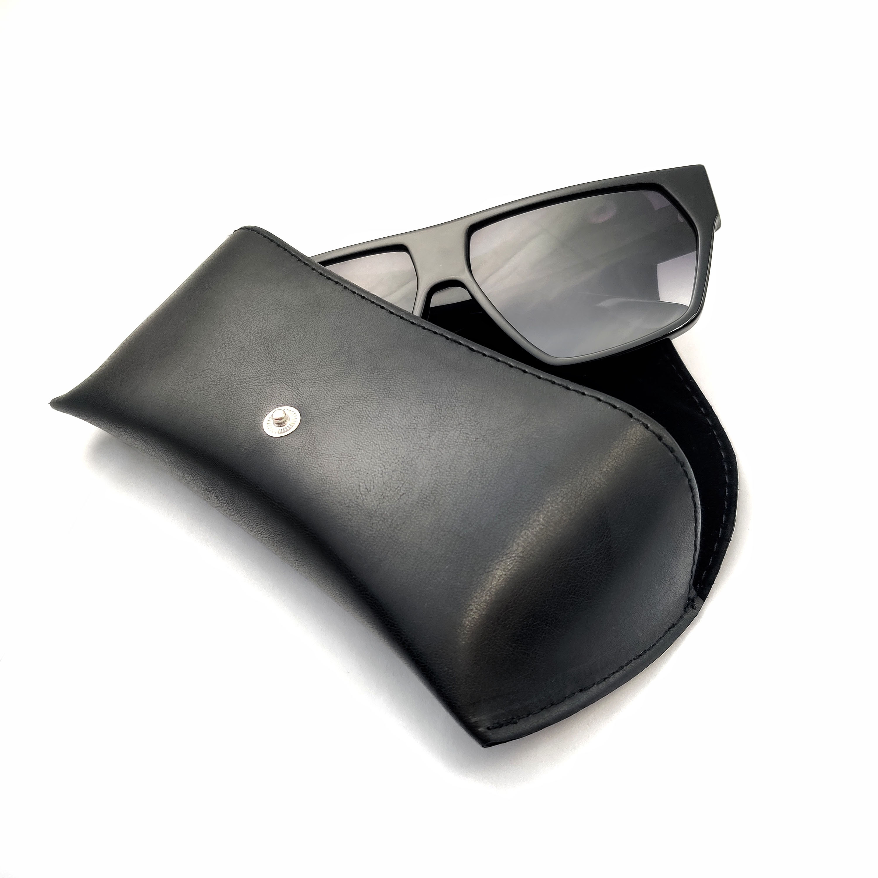 Estuches de anteojos personalizados de cuero con hebilla negra Estuches de lujo de gama alta para hombres Estuches de gran tamaño